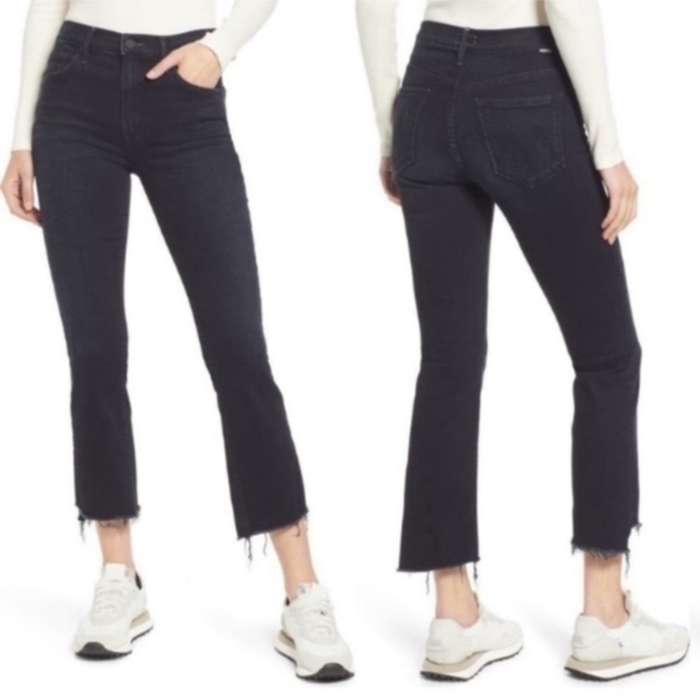 MOTHER Black Frayed-Hem Flare Jeans
